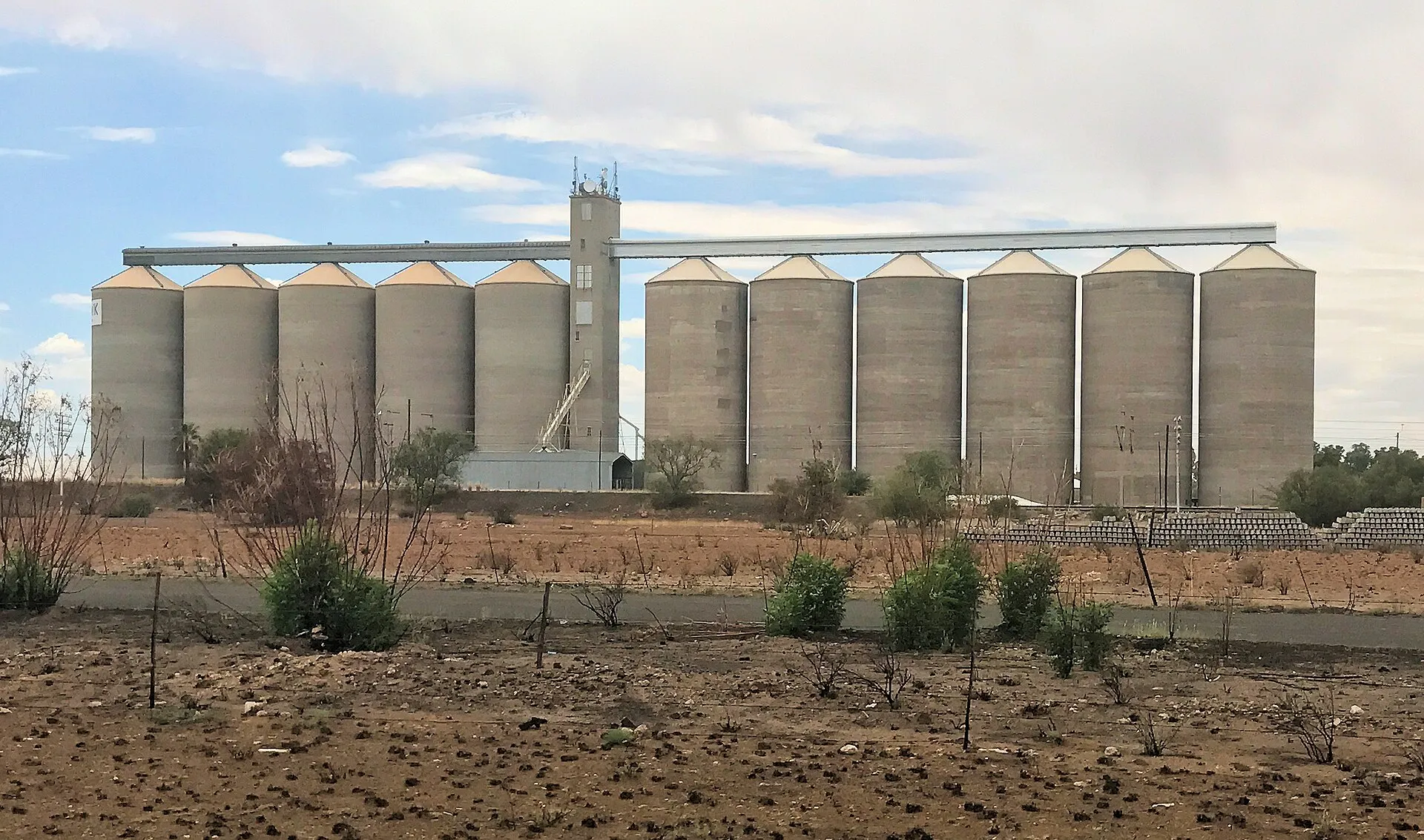 Row of grain silos